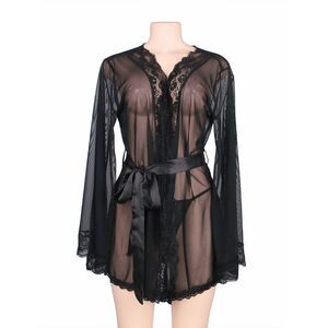 🆕️ Small Black Scalloped Floral Lace Lingerie Robe